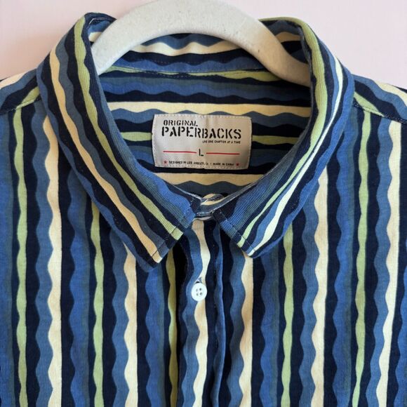 Original Paperbacks Other - Mens Original Paperbacks Riviera Stripe Short Sleeve Button-Up Shirt Blue Large